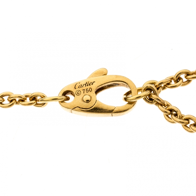Pre Owned Cartier Love Knot Three Tone 18k Gold Dangling Charm Bracelet 