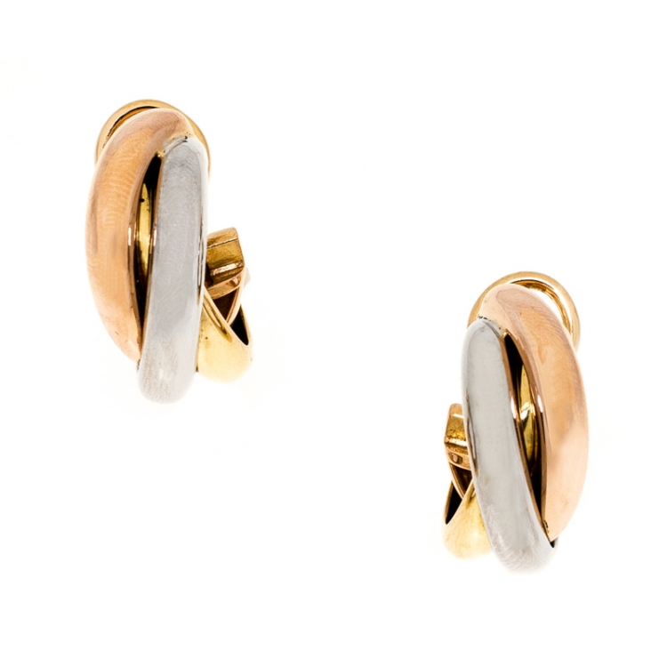 Pre Owned Cartier Trinity De Cartier Three Tone 18k Gold Hoop Earrings