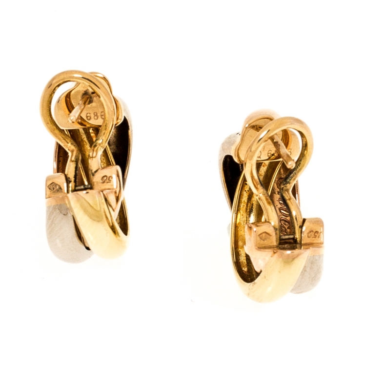 Pre Owned Cartier Trinity De Cartier Three Tone 18k Gold Hoop Earrings