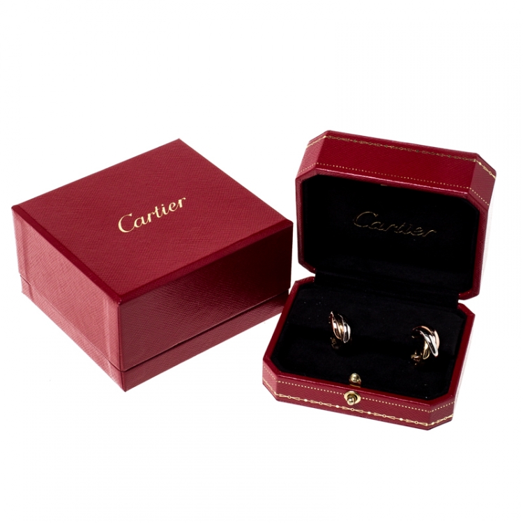 Pre Owned Cartier Trinity De Cartier Three Tone 18k Gold Hoop Earrings