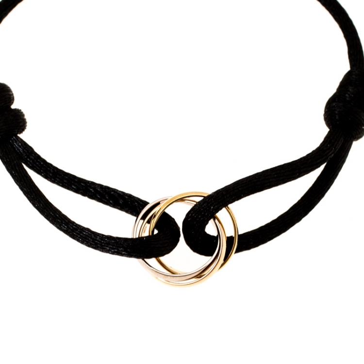 Pre Owned Cartier Trinity De Cartier Three Tone 18k Gold Black Adjustable Cord Bracelet