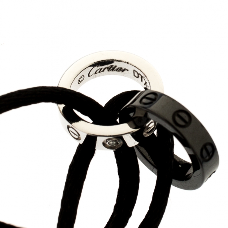 Pre Owned Cartier Love Ceramic Diamond 18k White Gold Black Cord Adjustable Bracelet