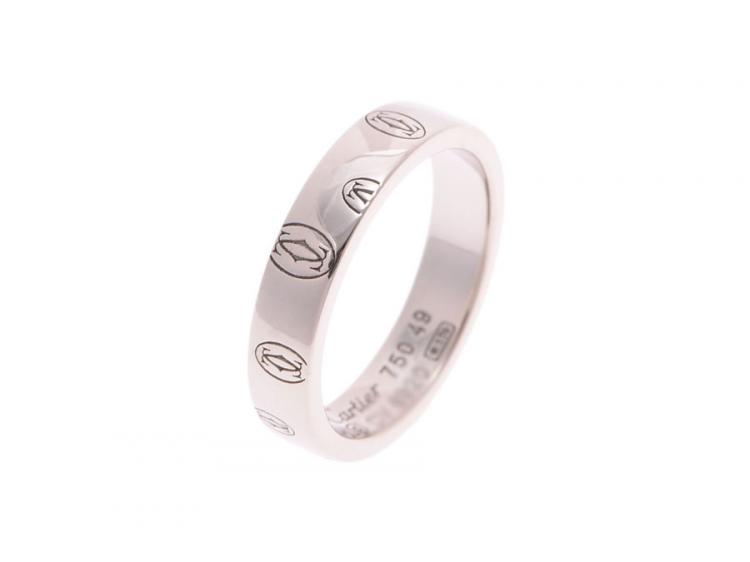 Pre Owned Cartier 18K White Gold Happy Birthday Band Ring Size 49