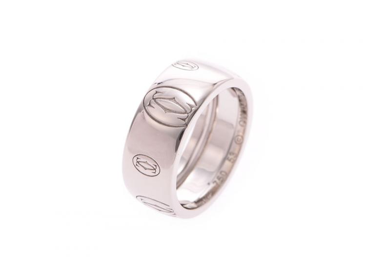 Pre Owned Cartier 18K White Gold Happy Birthday Band Ring Size 49