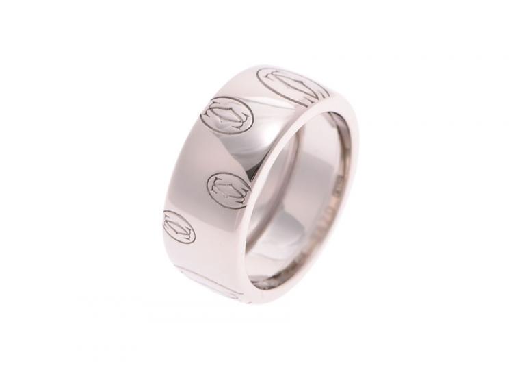 Pre Owned Cartier 18K White Gold Happy Birthday Band Ring Size 49