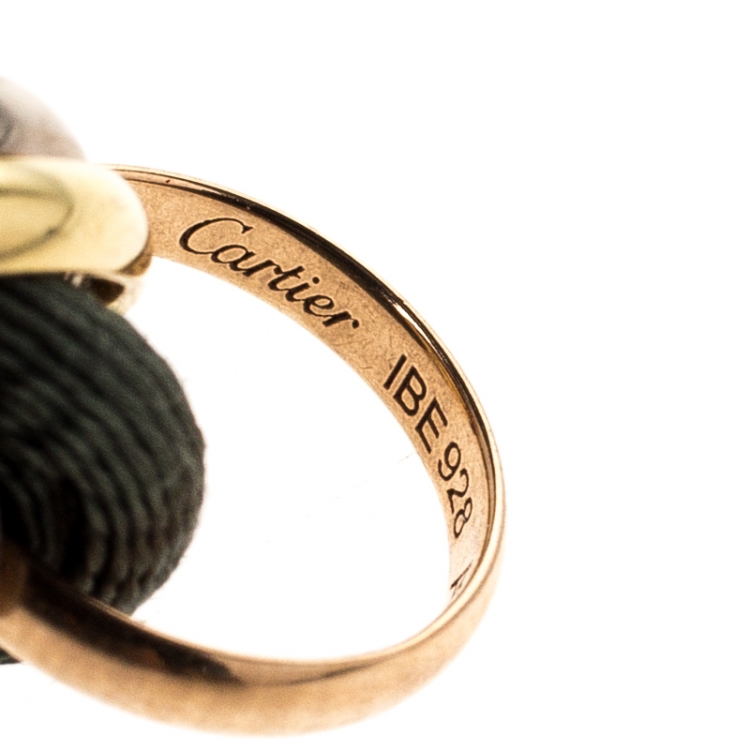 Pre Owned Cartier Trinity Three Tone 18k Gold Green Adjustable Cord Bracelet