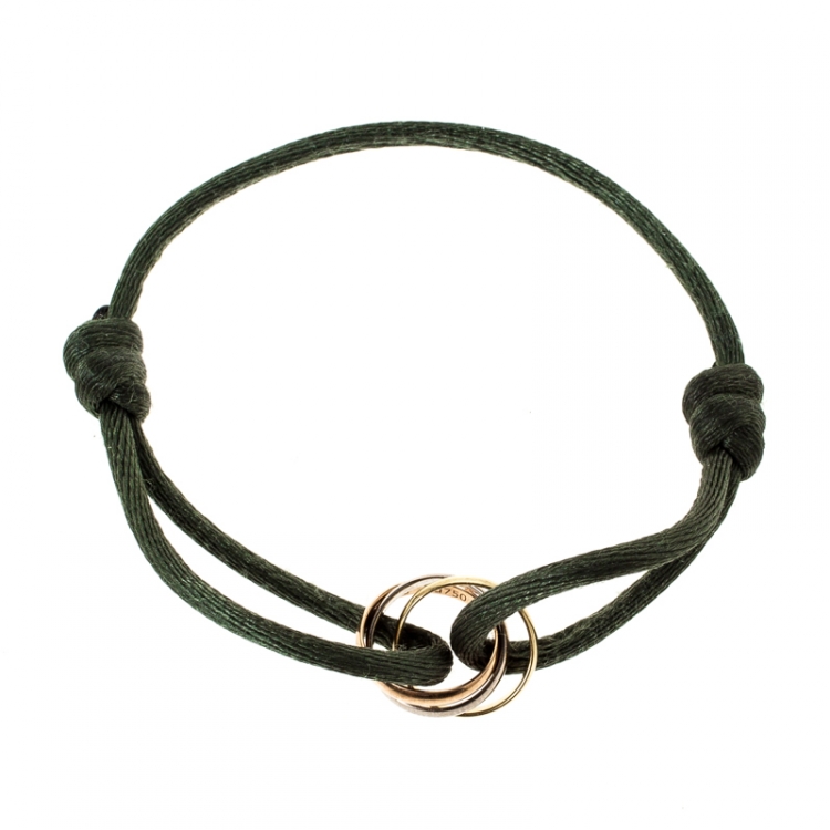 Pre Owned Cartier Trinity Three Tone 18k Gold Green Adjustable Cord Bracelet