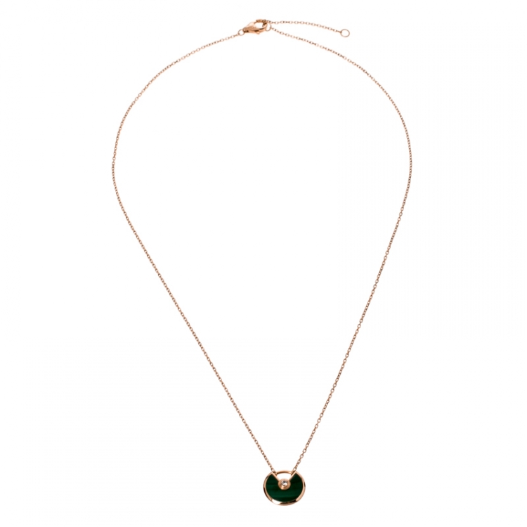 Pre Owned Cartier Amulette De Cartier Malachite Diamond 18k Rose Gold Pendant Necklace