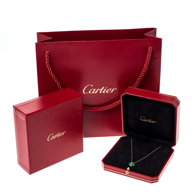 Pre Owned Cartier Amulette De Cartier Malachite Diamond 18k Rose Gold Pendant Necklace