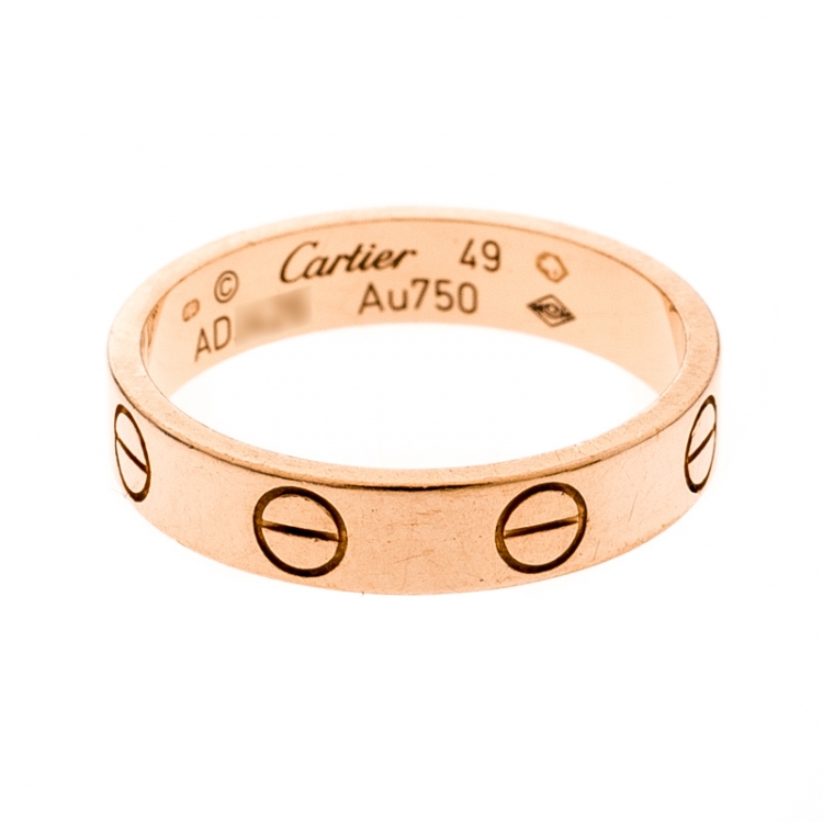 Pre Owned Cartier Love 18k Rose Gold Mini Band Ring Size 49