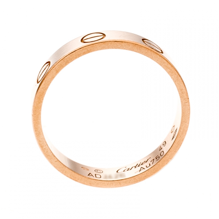 Pre Owned Cartier Love 18k Rose Gold Mini Band Ring Size 49