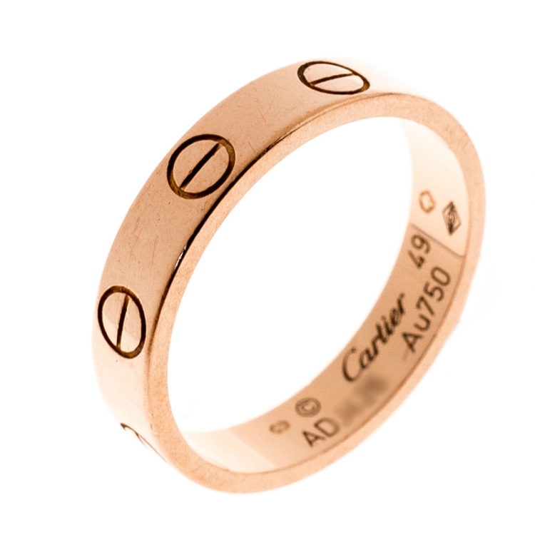 Pre Owned Cartier Love 18k Rose Gold Mini Band Ring Size 49