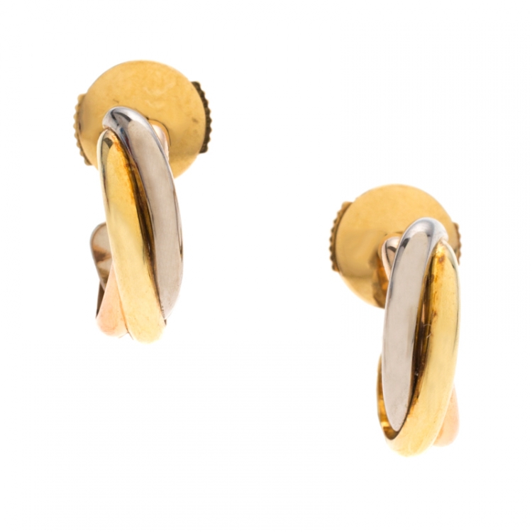 Pre Owned Cartier Trinity de Cartier Three Tone 18k Gold Huggie Earrings