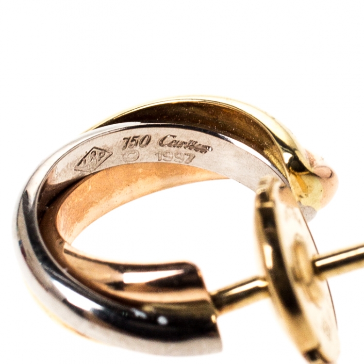 Pre Owned Cartier Trinity de Cartier Three Tone 18k Gold Huggie Earrings