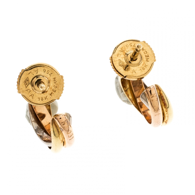 Pre Owned Cartier Trinity de Cartier Three Tone 18k Gold Huggie Earrings