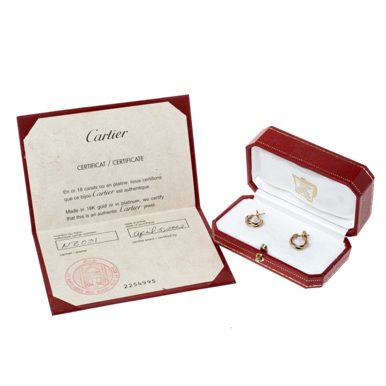 Pre Owned Cartier Trinity de Cartier Three Tone 18k Gold Huggie Earrings