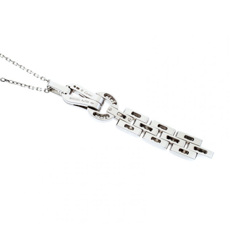 Pre Owned Cartier Agrafe Diamond 18k White Gold Pendant Necklace