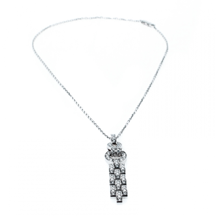 Pre Owned Cartier Agrafe Diamond 18k White Gold Pendant Necklace