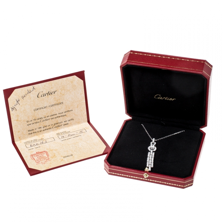 Pre Owned Cartier Agrafe Diamond 18k White Gold Pendant Necklace