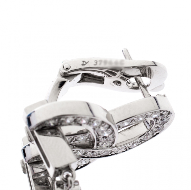 Pre Owned Cartier Agrafe Diamond Onyx 18k White Gold Long Earrings
