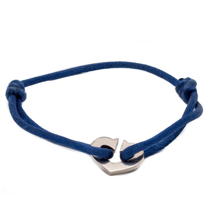 Pre Owned Cartier White Gold C De Cartier Heart On Adjustable Blue Cord