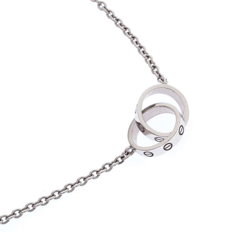 Pre Owned Cartier Love 2 Hoops 18k White Gold Necklace