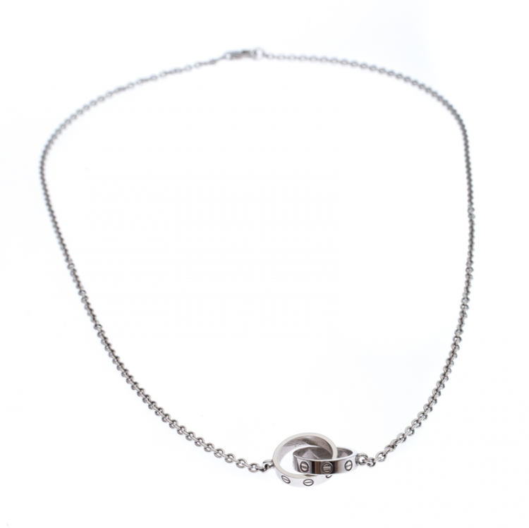 Pre Owned Cartier Love 2 Hoops 18k White Gold Necklace