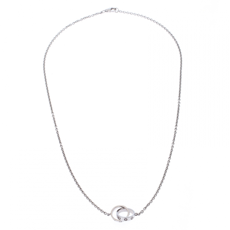 Pre Owned Cartier Love 2 Hoops 18k White Gold Necklace