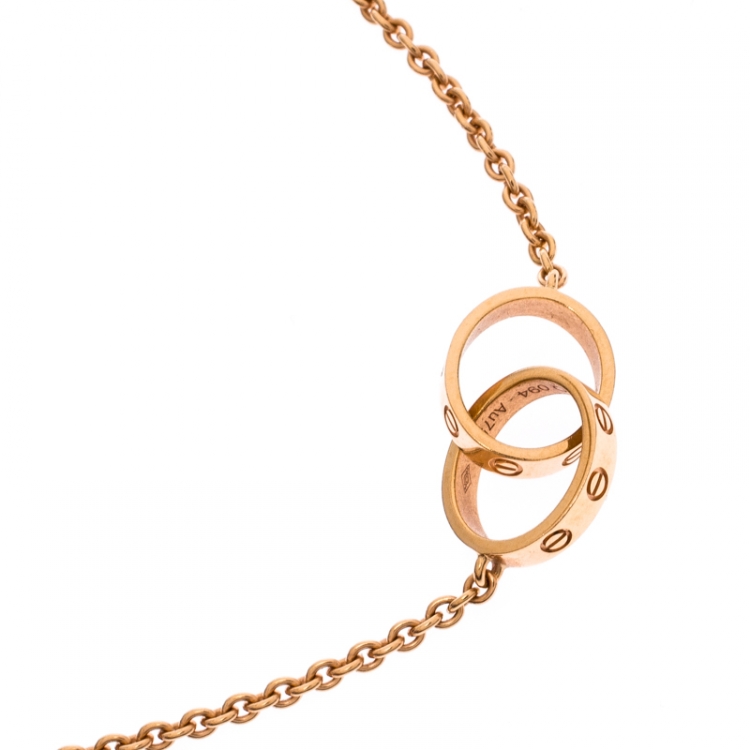 Pre Owned Cartier Love 2 Hoops 18k Rose Gold Necklace