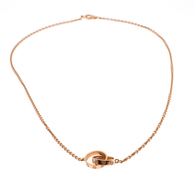 Pre Owned Cartier Love 2 Hoops 18k Rose Gold Necklace