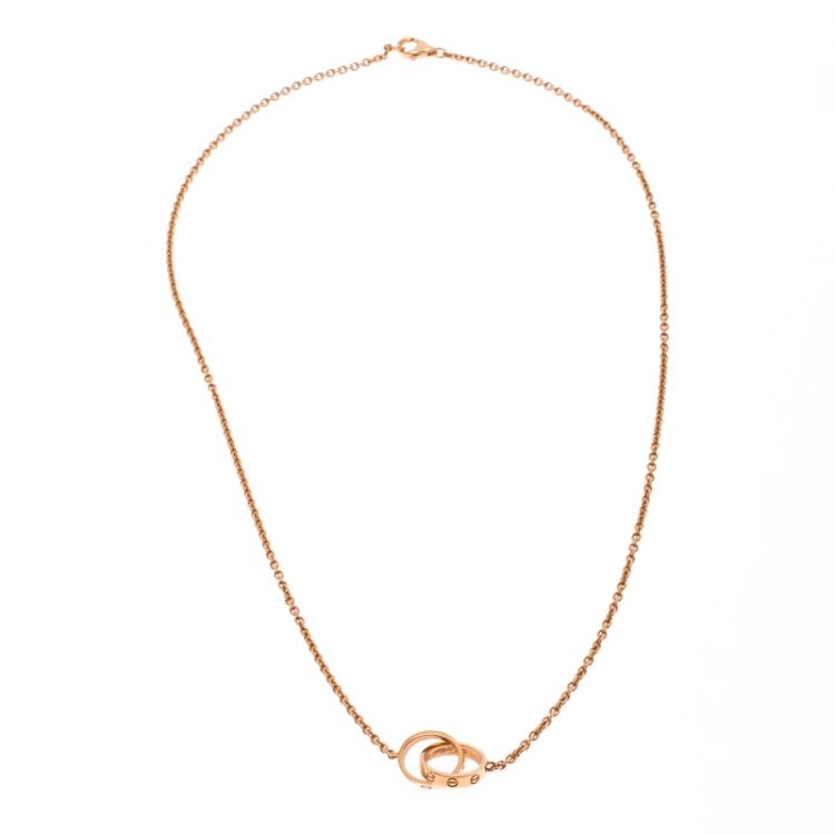 Pre Owned Cartier Love 2 Hoops 18k Rose Gold Necklace