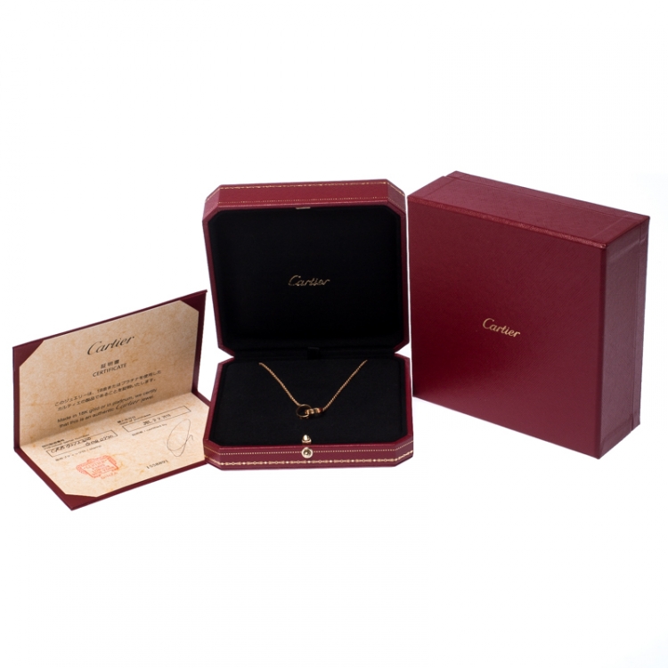 Pre Owned Cartier Love 2 Hoops 18k Rose Gold Necklace
