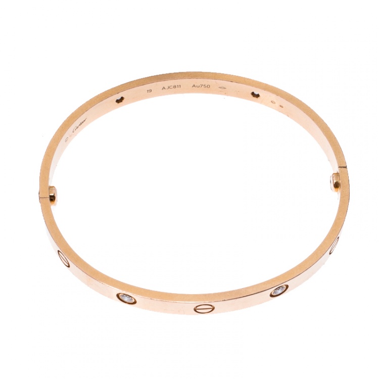 Pre Owned Cartier Love 4 Diamond 18k Rose Gold Bracelet 19