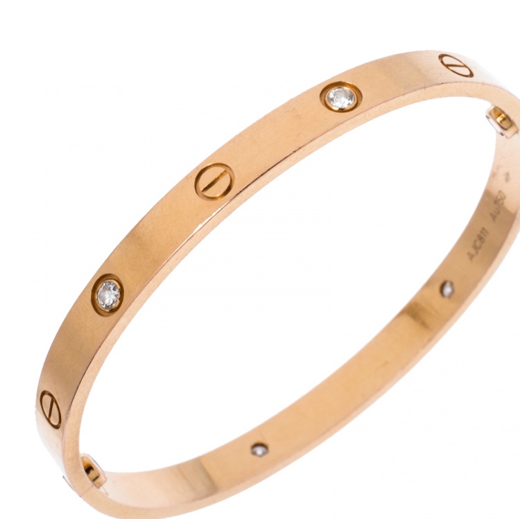 Pre Owned Cartier Love 4 Diamond 18k Rose Gold Bracelet 19