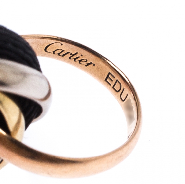 Pre Owned Cartier Trinity De Cartier Three Tone 18k Gold Black Adjustable Cord Bracelet