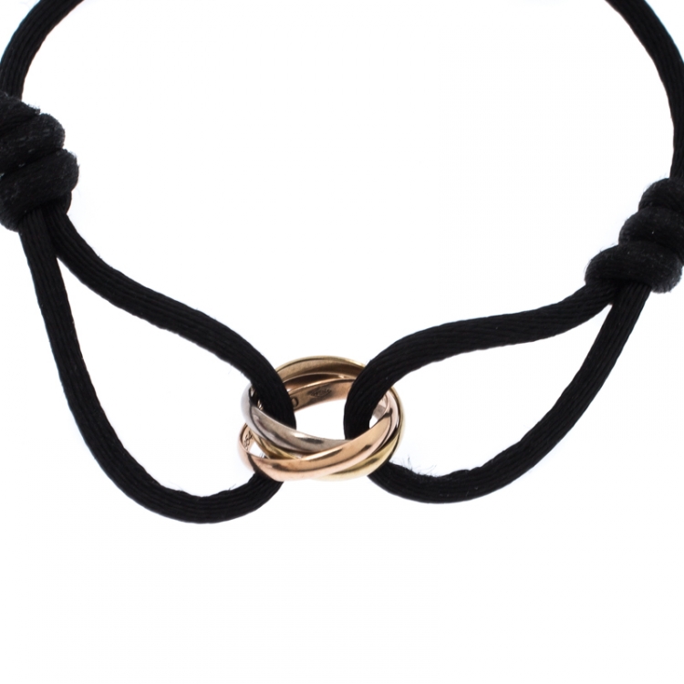 Pre Owned Cartier Trinity De Cartier Three Tone 18k Gold Black Adjustable Cord Bracelet