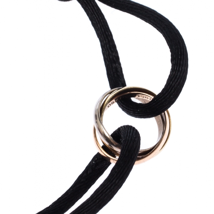 Pre Owned Cartier Trinity De Cartier Three Tone 18k Gold Black Adjustable Cord Bracelet