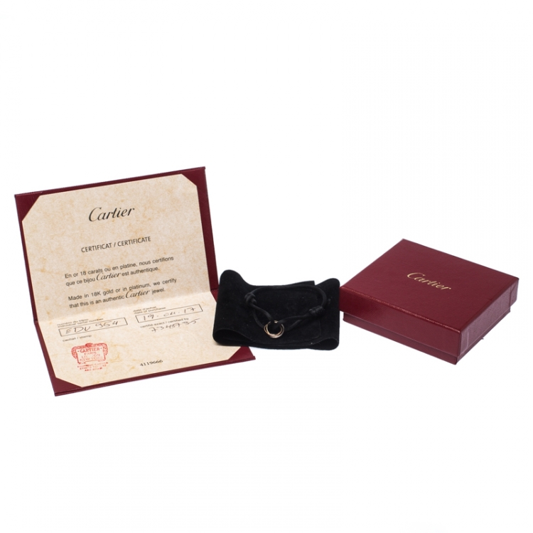 Pre Owned Cartier Trinity De Cartier Three Tone 18k Gold Black Adjustable Cord Bracelet