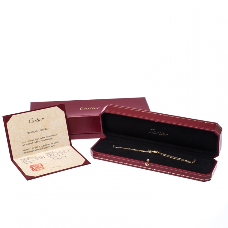 Pre Owned Cartier Panthere de Cartier Tsavorite Garnet Lacquer 18k Yellow Gold Double Chain Bracelet