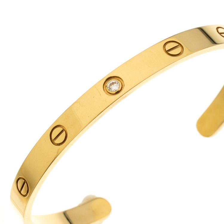 Pre Owned Cartier Love 1 Diamond 18k Yellow Gold Open Cuff Bracelet 19