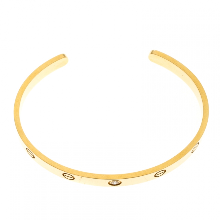 Pre Owned Cartier Love 1 Diamond 18k Yellow Gold Open Cuff Bracelet 19