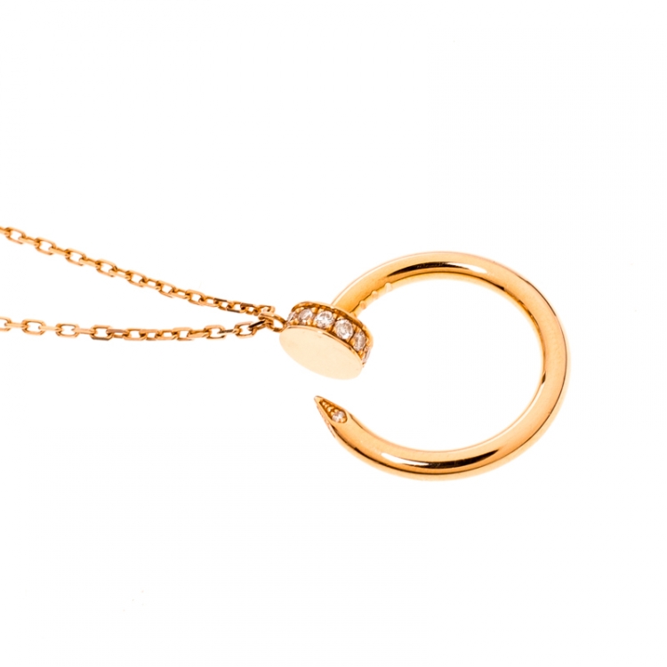Pre Owned Cartier Juste Un Clou Diamond 18k Rose Gold Pendant Necklace