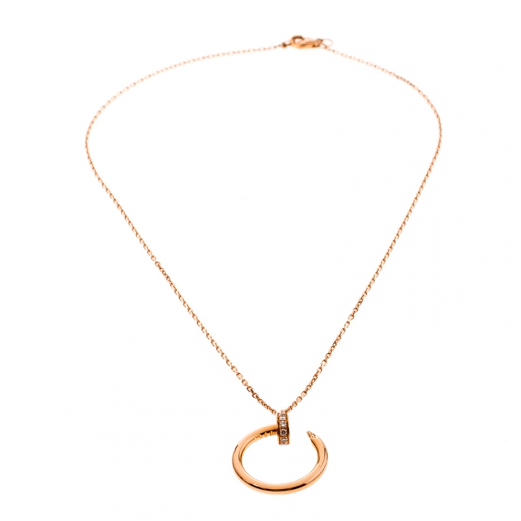 Pre Owned Cartier Juste Un Clou Diamond 18k Rose Gold Pendant Necklace