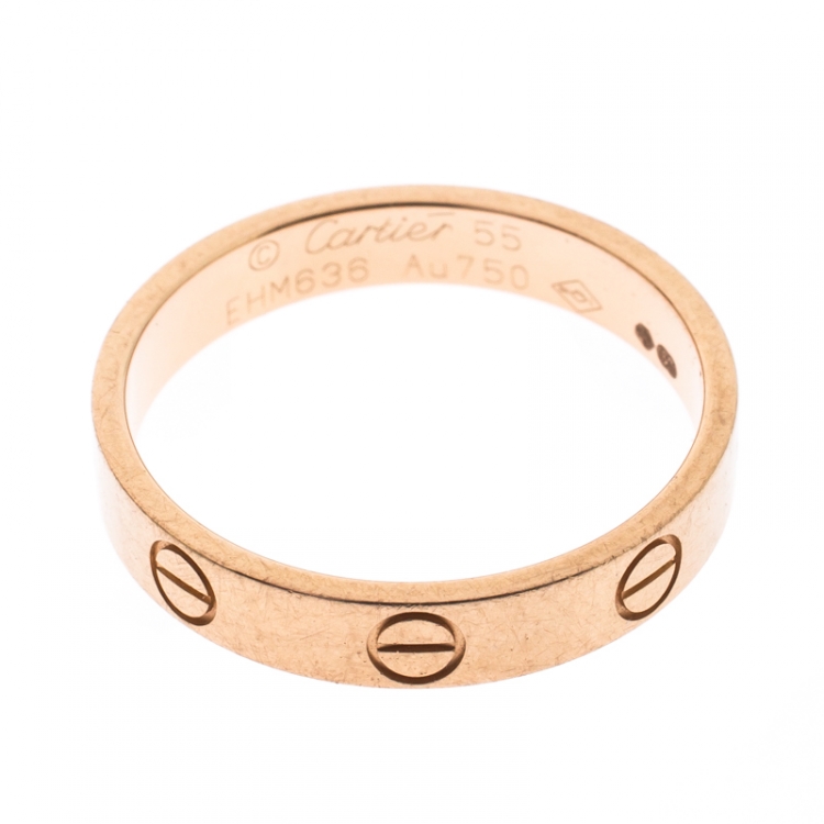 Pre Owned Cartier Love 18k Rose Gold Mini Band Ring Size 55
