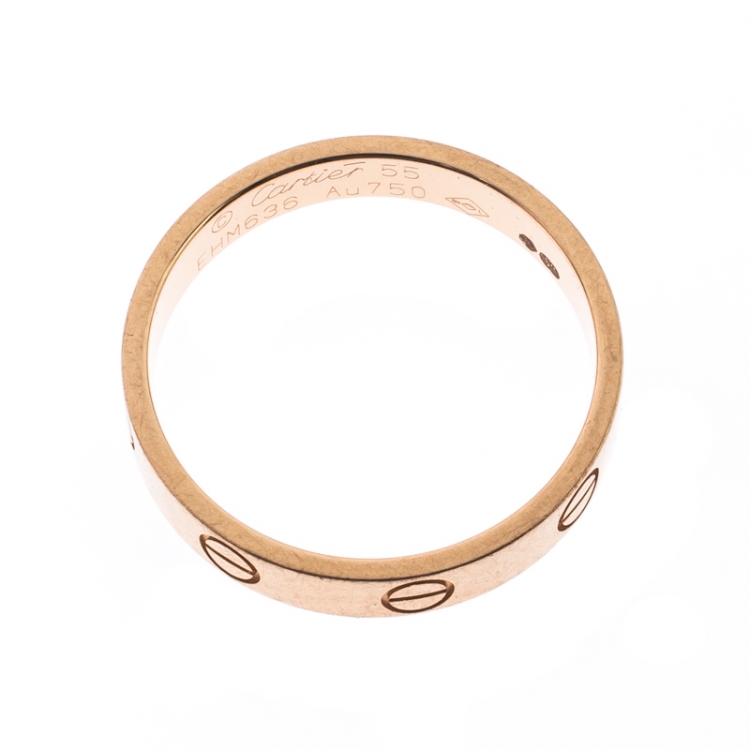 Pre Owned Cartier Love 18k Rose Gold Mini Band Ring Size 55