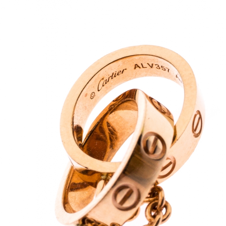 Pre Owned Cartier Love 2 Hoops 18k Rose Gold Necklace