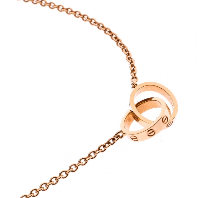 Pre Owned Cartier Love 2 Hoops 18k Rose Gold Necklace