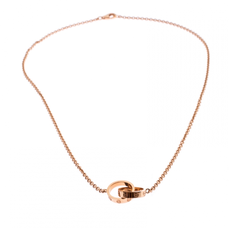 Pre Owned Cartier Love 2 Hoops 18k Rose Gold Necklace