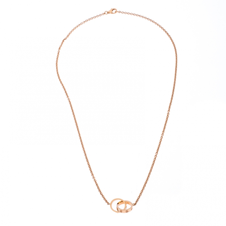 Pre Owned Cartier Love 2 Hoops 18k Rose Gold Necklace