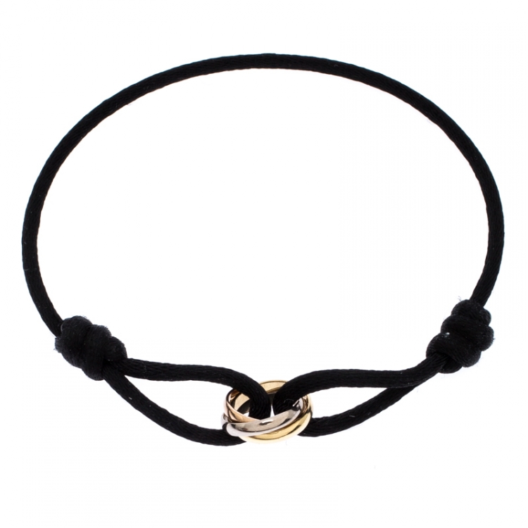 Pre Owned Cartier Trinity De Cartier Three Tone 18k Gold Black Adjustable Cord Bracelet